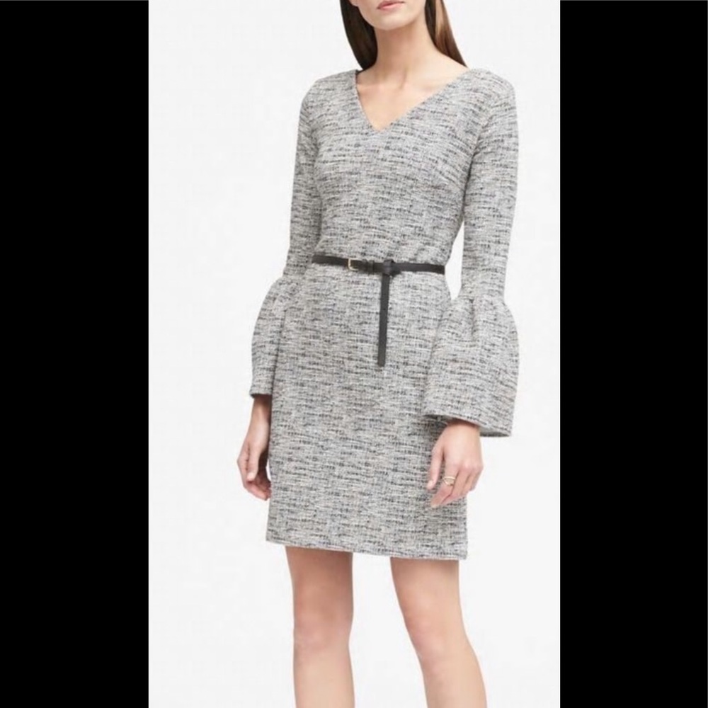 Banana Republic Gray Tweed Bell Sleeve Dress